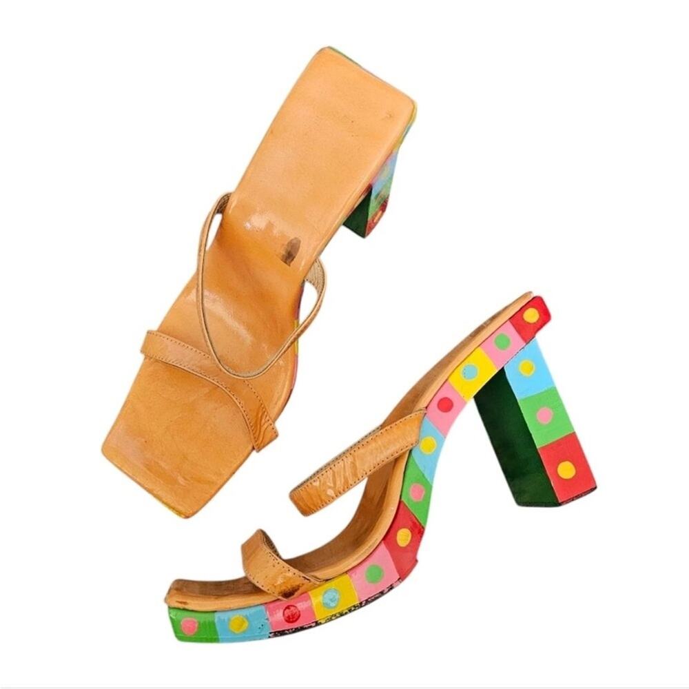 FENDI 90s Colorful rainbow Women's Block Heel Sandals 8.5 - Picture 10 of 12